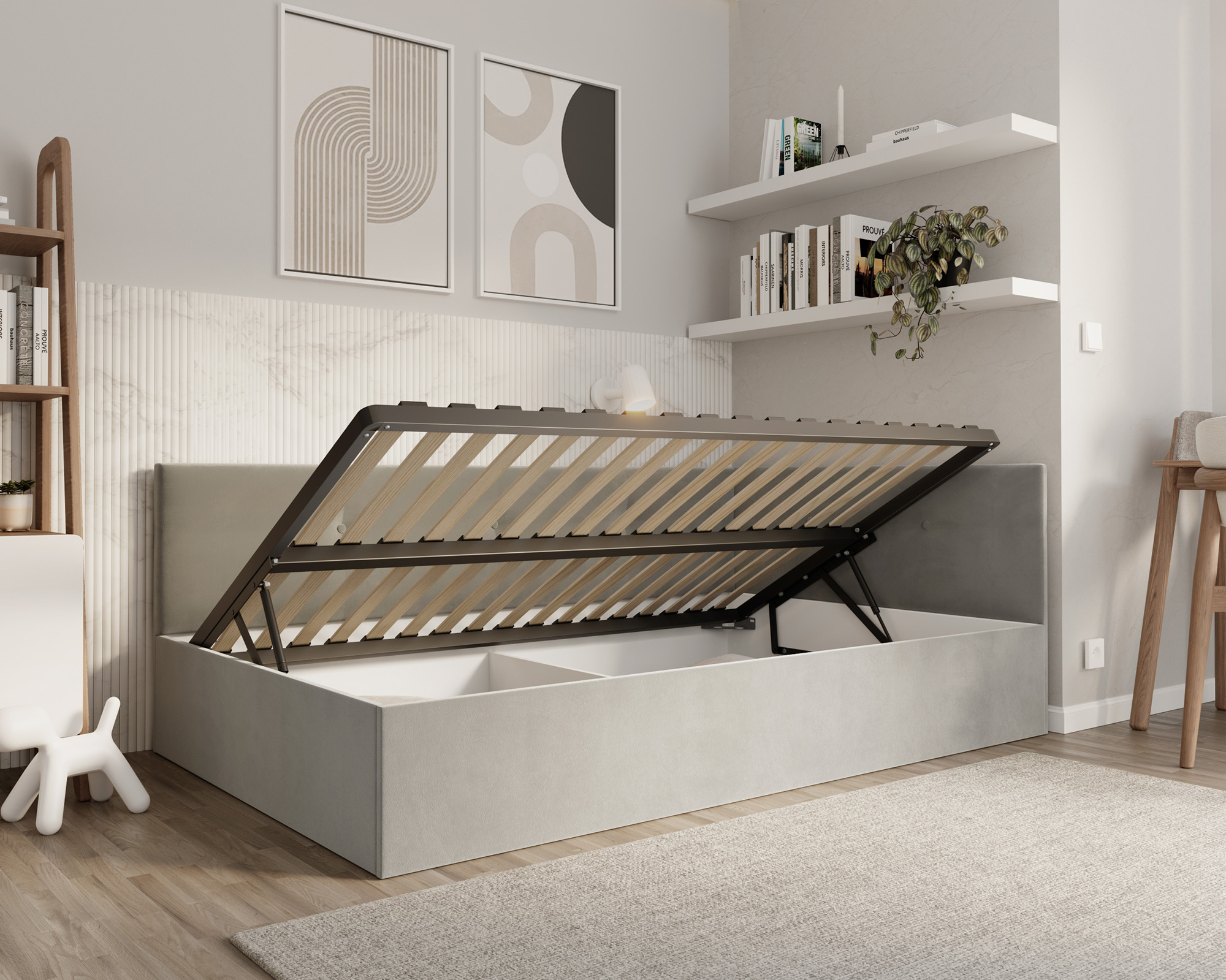 Postel EDDY 2 pro děti a mládež šedá TRINITY 120x200 kovový zdvižný rošt