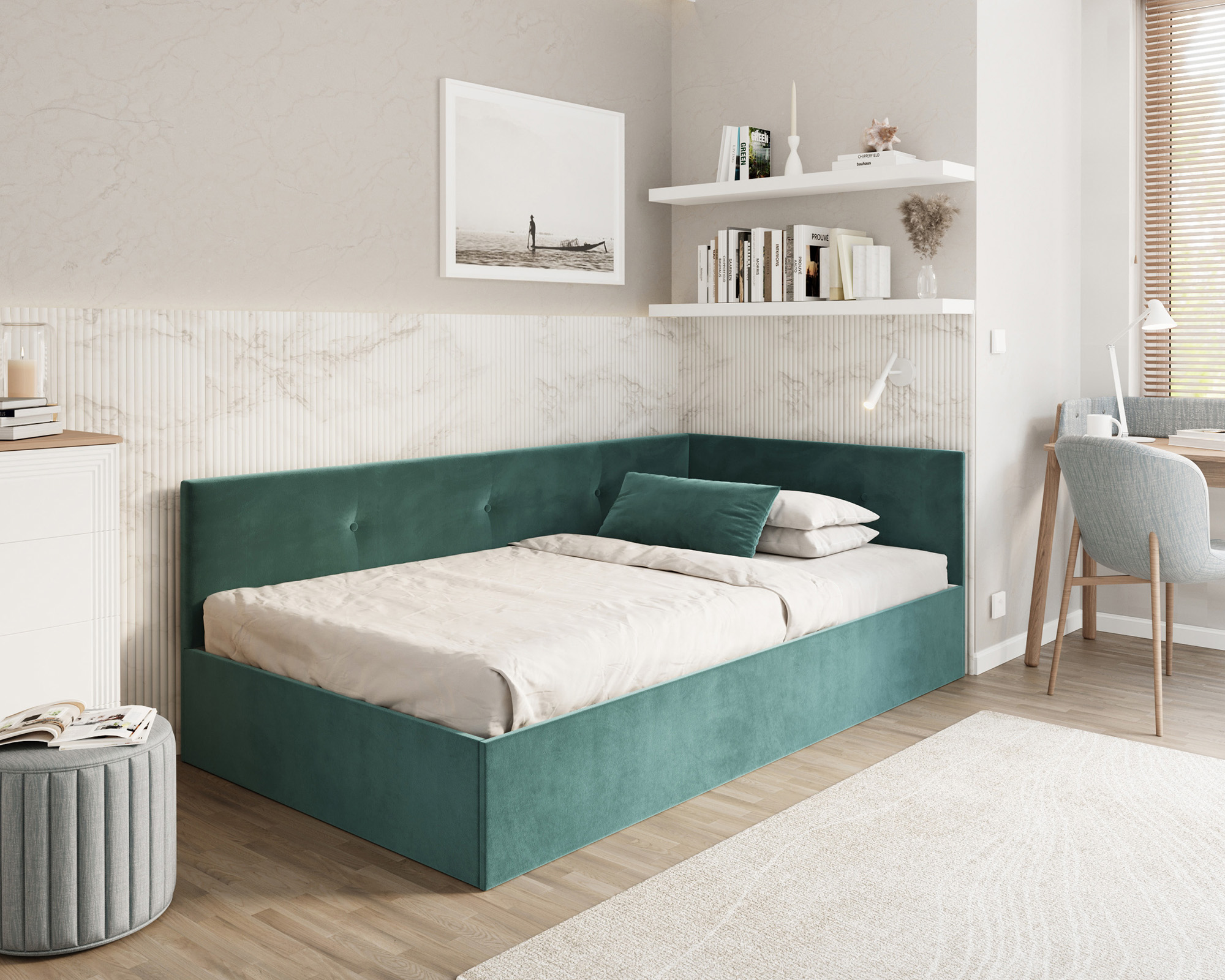 Postel EDDY 2 pro děti a mládež tyrkysová TRINITY 120x200 kovový zdvižný rošt