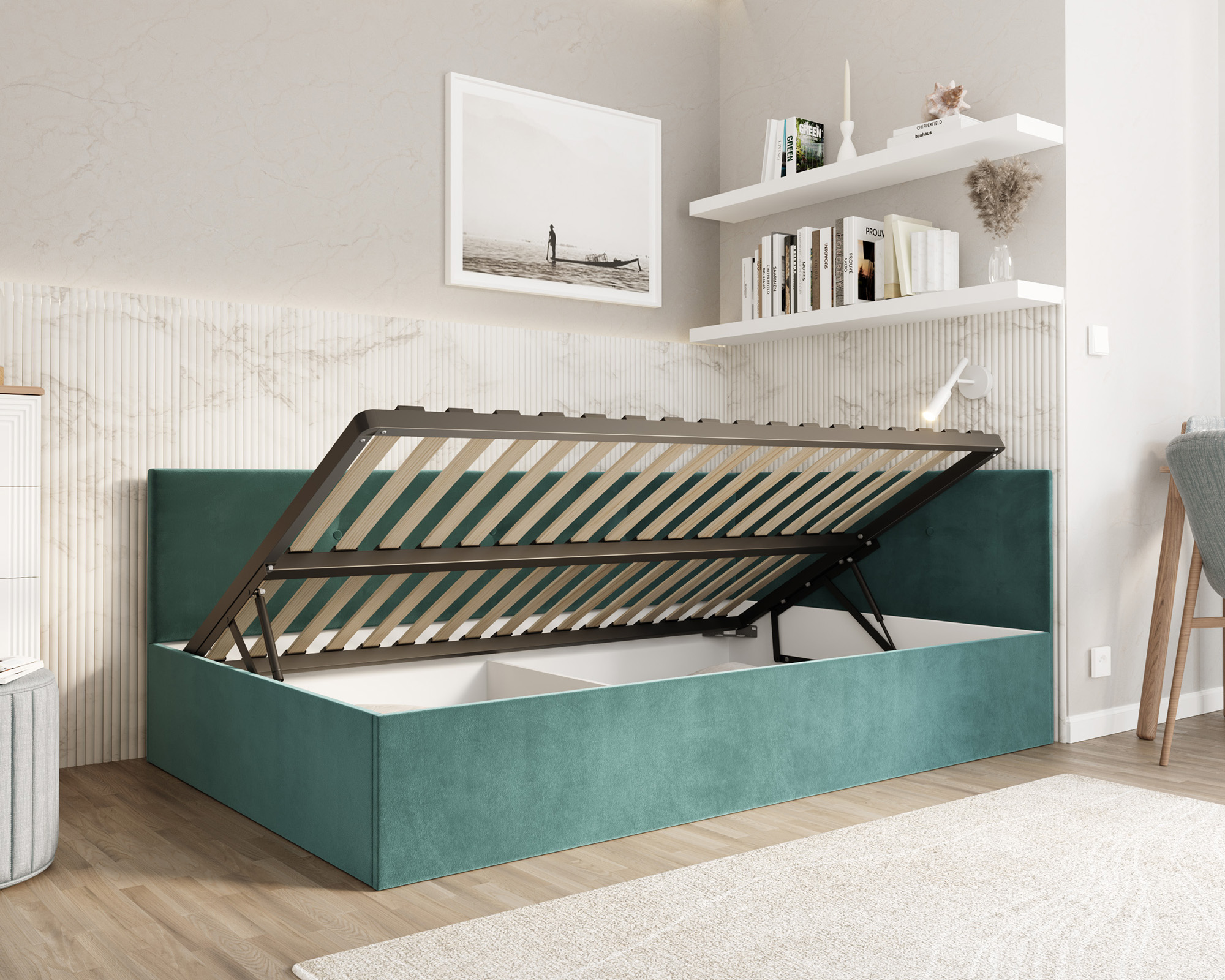 Postel EDDY 2 pro děti a mládež tyrkysová TRINITY 120x200 kovový zdvižný rošt