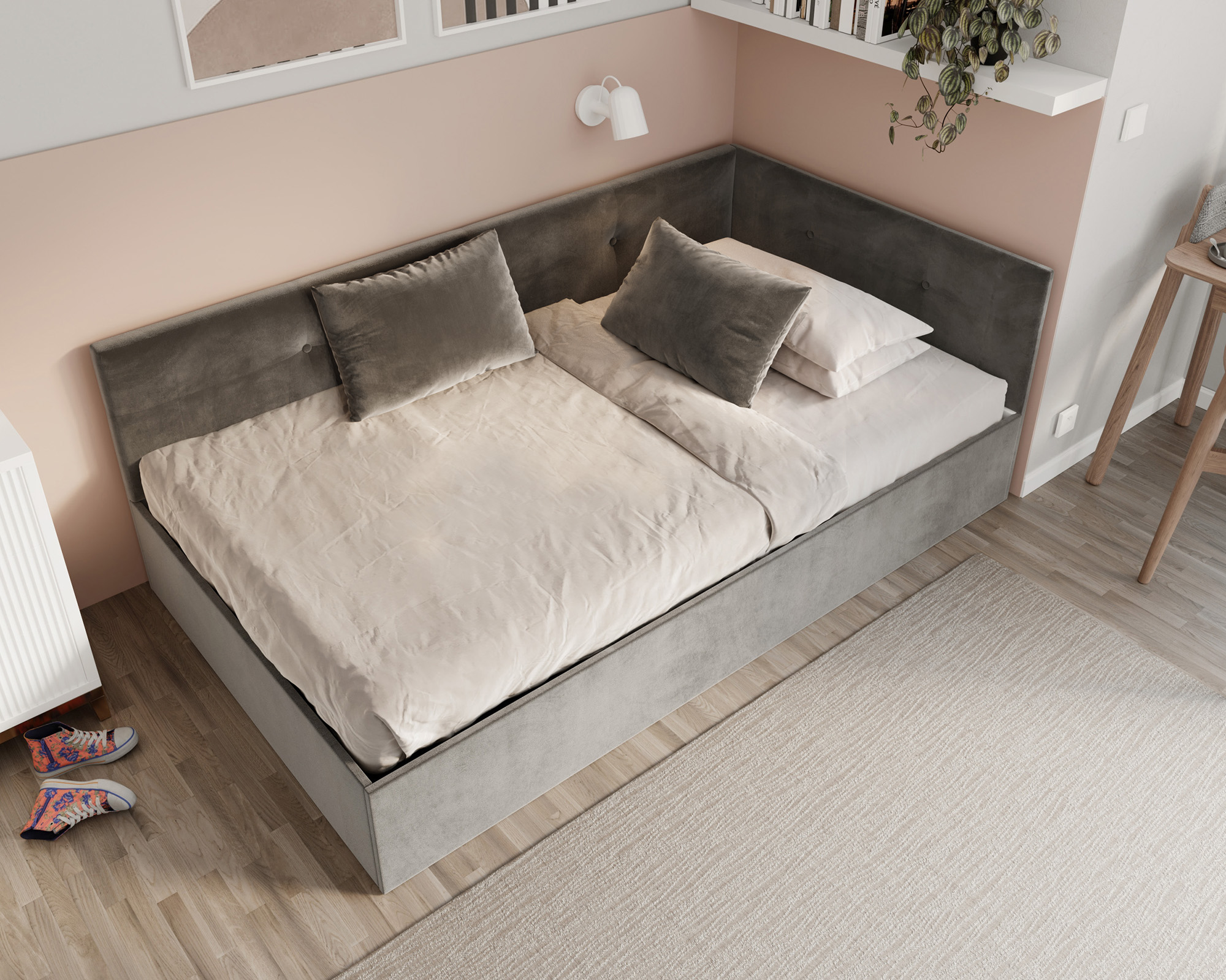 Postel EDDY 2 pro děti a mládež grafitová TRINITY 120x200 kovový zdvižný rošt