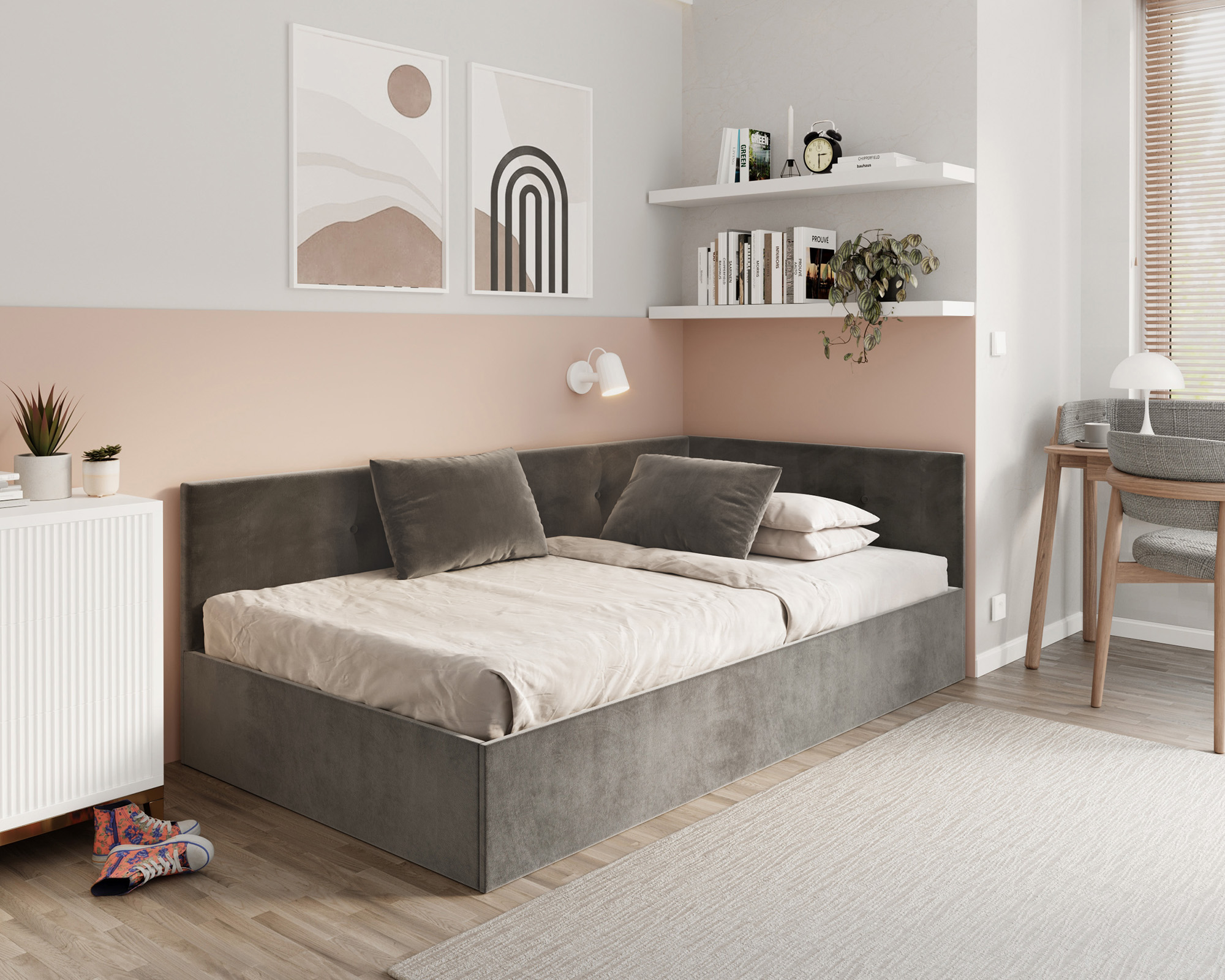 Postel EDDY 2 pro děti a mládež grafitová TRINITY 120x200 kovový zdvižný rošt