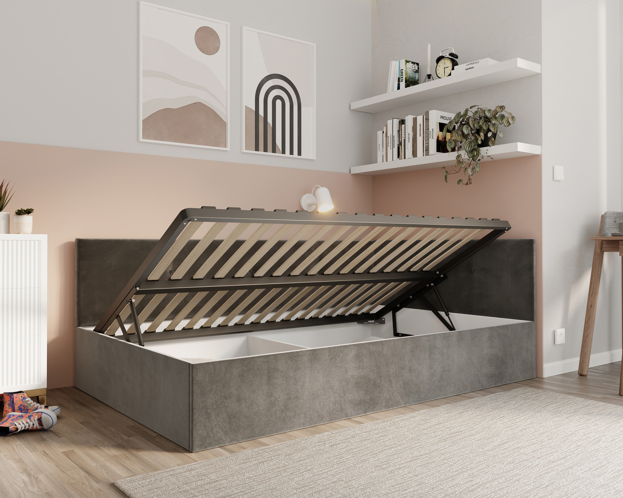 Postel EDDY 2 pro děti a mládež grafitová TRINITY 120x200 kovový zdvižný rošt