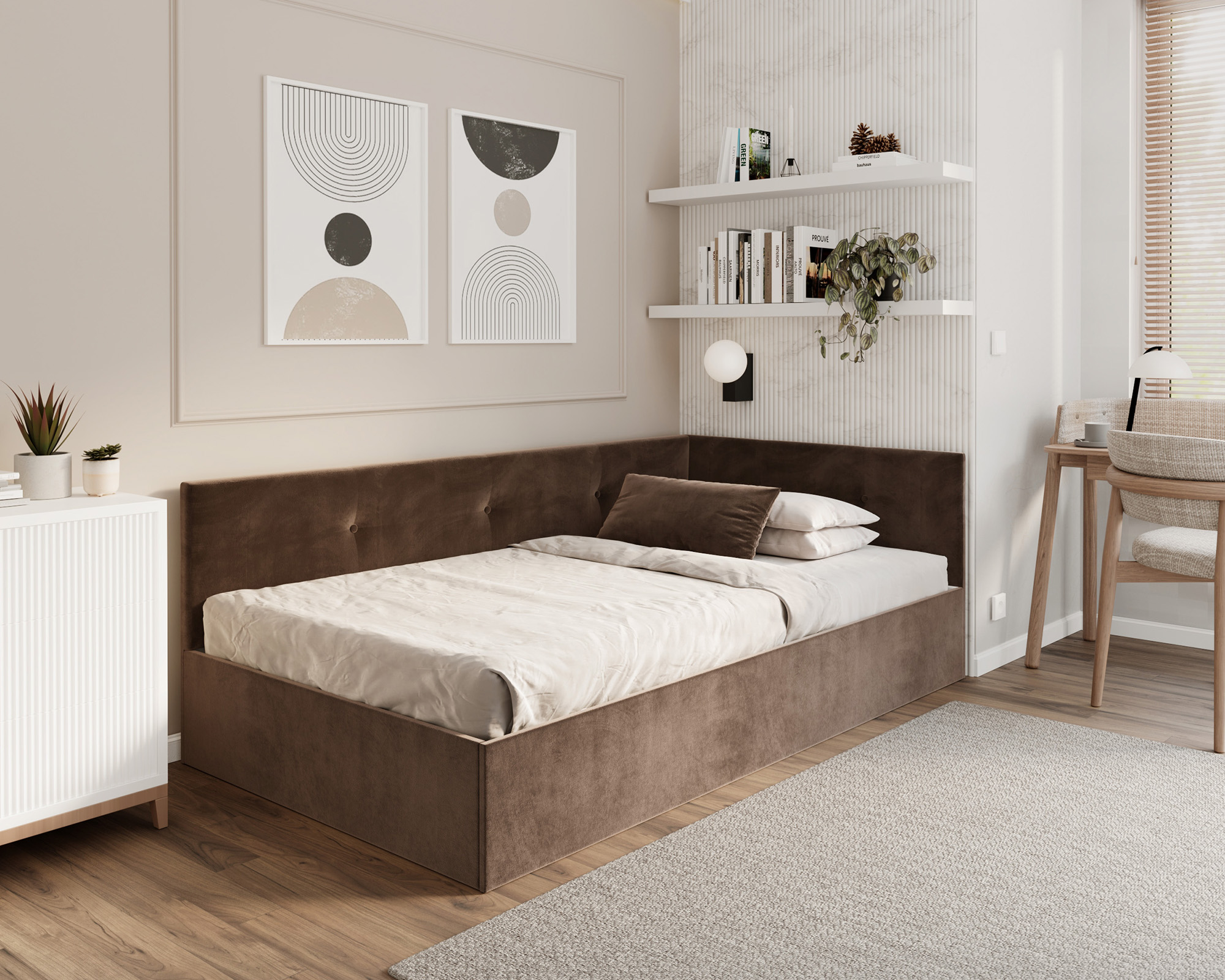 Postel EDDY 2 pro děti a mládež hnědá TRINITY 120x200 kovový zdvižný rošt