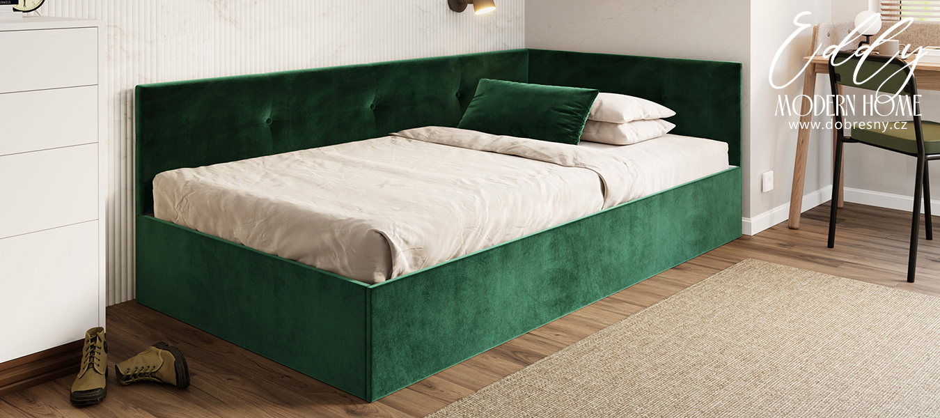 Postel EDDY 2 pro děti a mládež zelená TRINITY 120x200 kovový zdvižný rošt