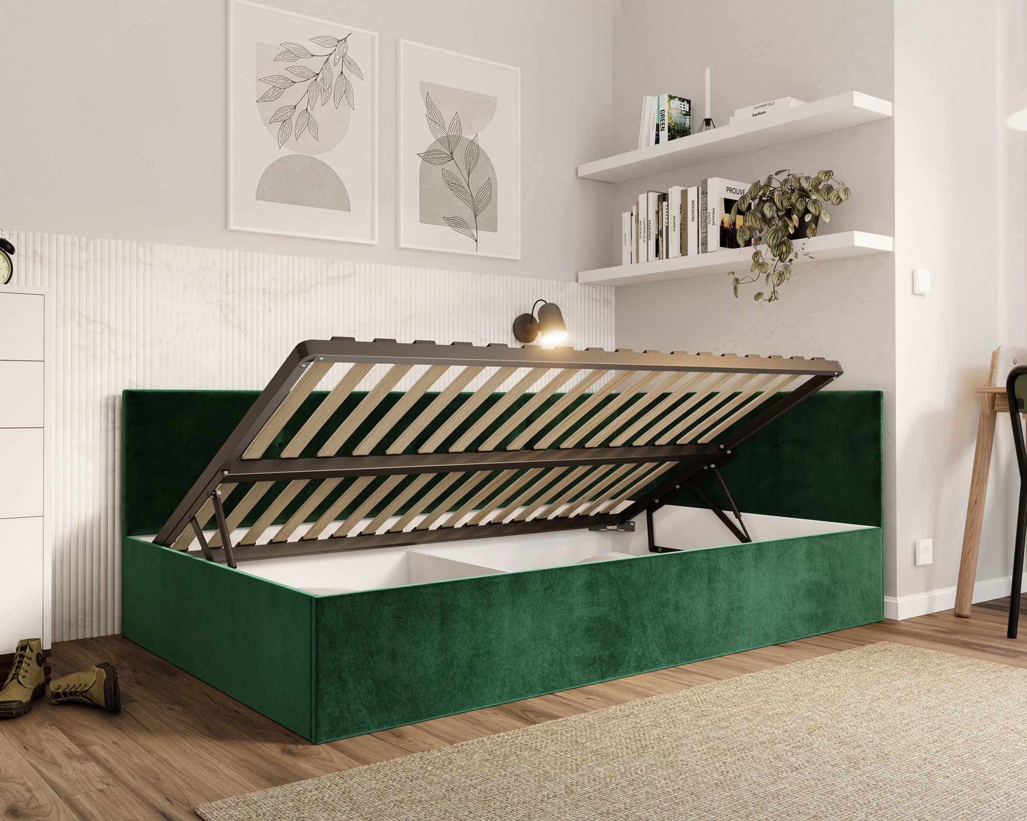 Postel EDDY 2 pro děti a mládež zelená TRINITY 120x200 kovový zdvižný rošt