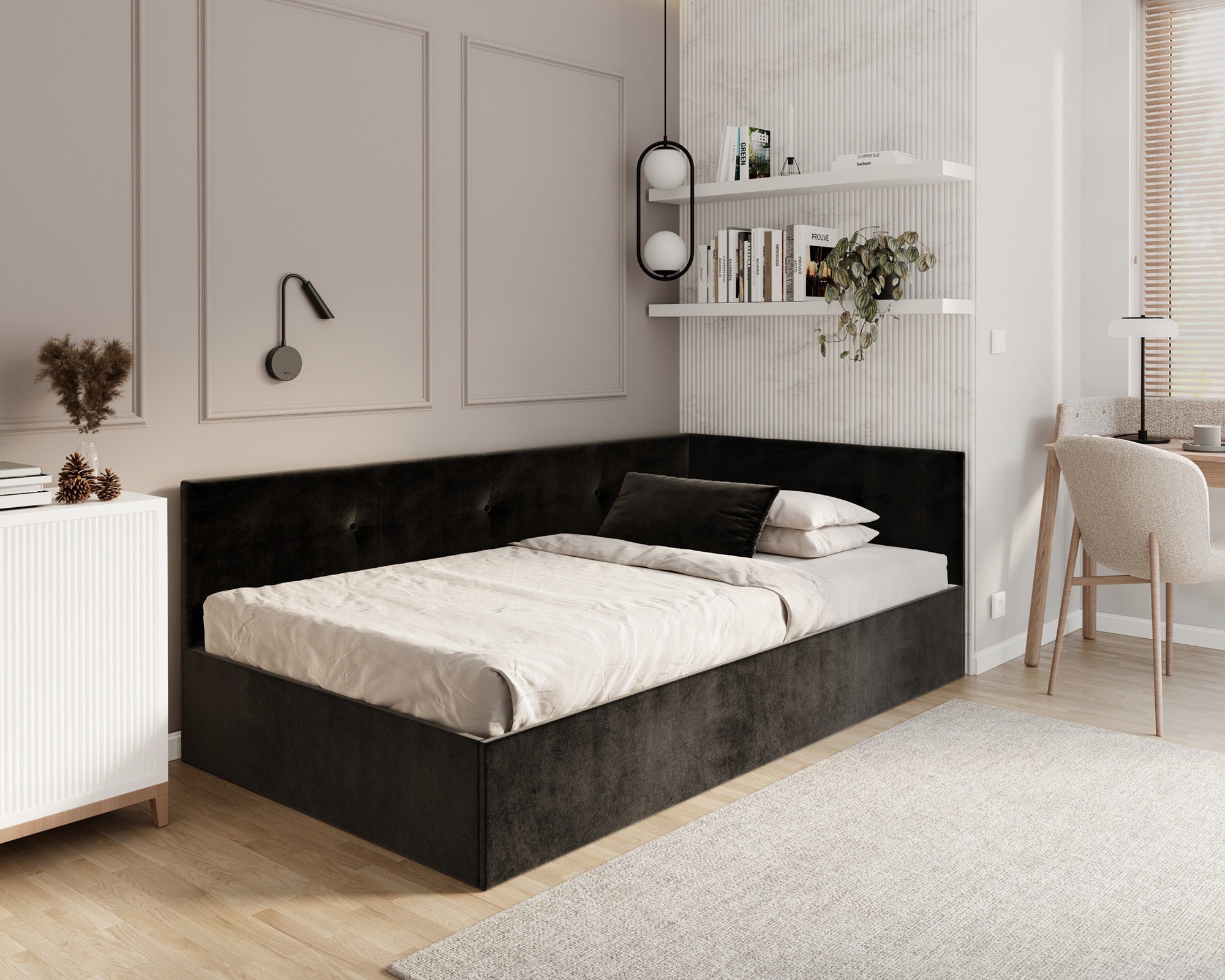 Postel EDDY 2 pro děti a mládež černá TRINITY 120x200 kovový zdvižný rošt