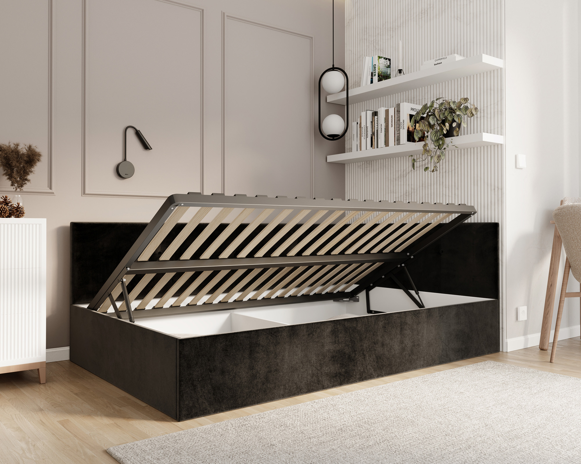 Postel EDDY 2 pro děti a mládež černá TRINITY 120x200 kovový zdvižný rošt