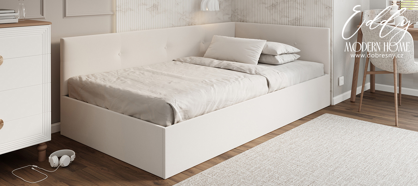 Postel EDDY 2 pro děti a mládež bílá TRINITY 140x200 kovový zdvižný rošt