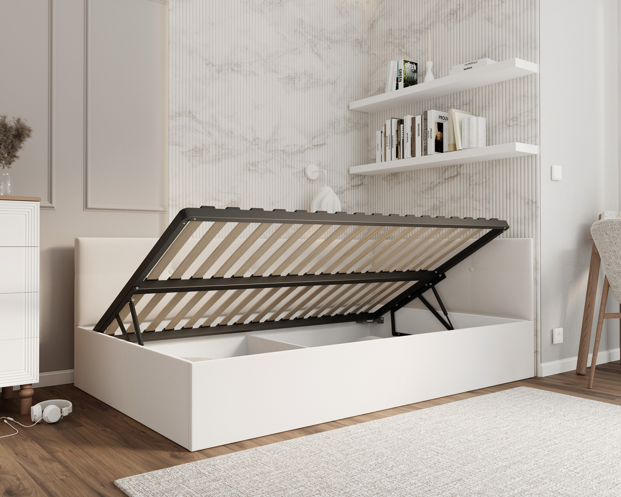 Postel EDDY 2 pro děti a mládež bílá TRINITY 140x200 kovový zdvižný rošt