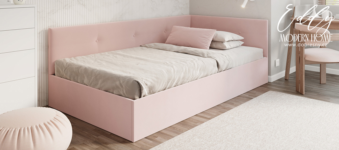 Postel EDDY 2 pro děti a mládež pudrová růžová TRINITY 140x200 kovový zdvižný rošt