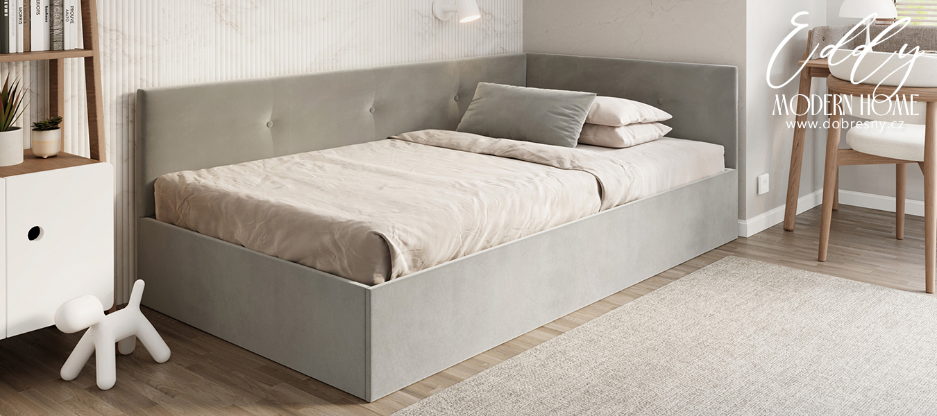 Postel EDDY 2 pro děti a mládež šedá TRINITY 140x200 kovový zdvižný rošt
