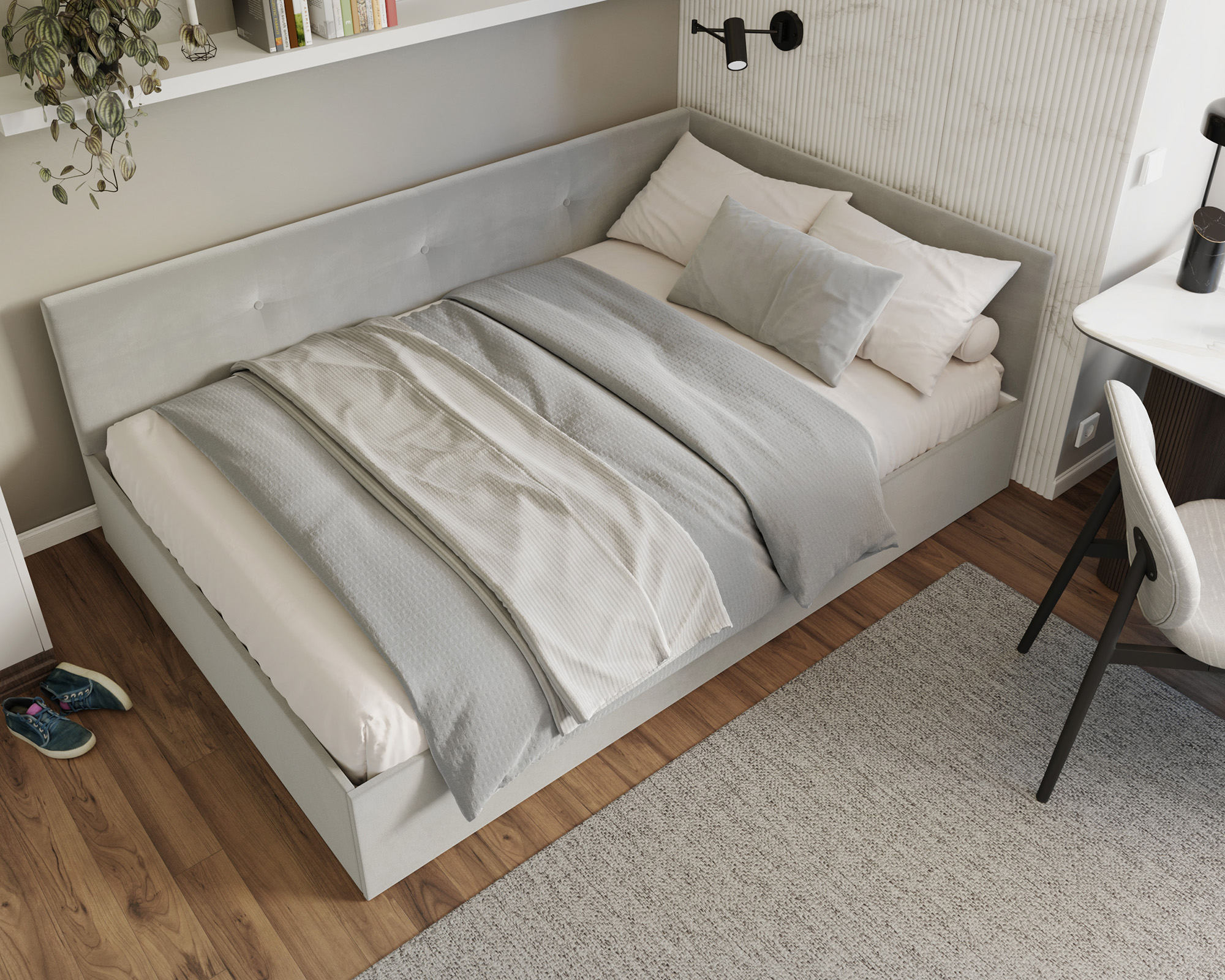 Postel EDDY 2 pro děti a mládež šedá TRINITY 140x200 kovový zdvižný rošt