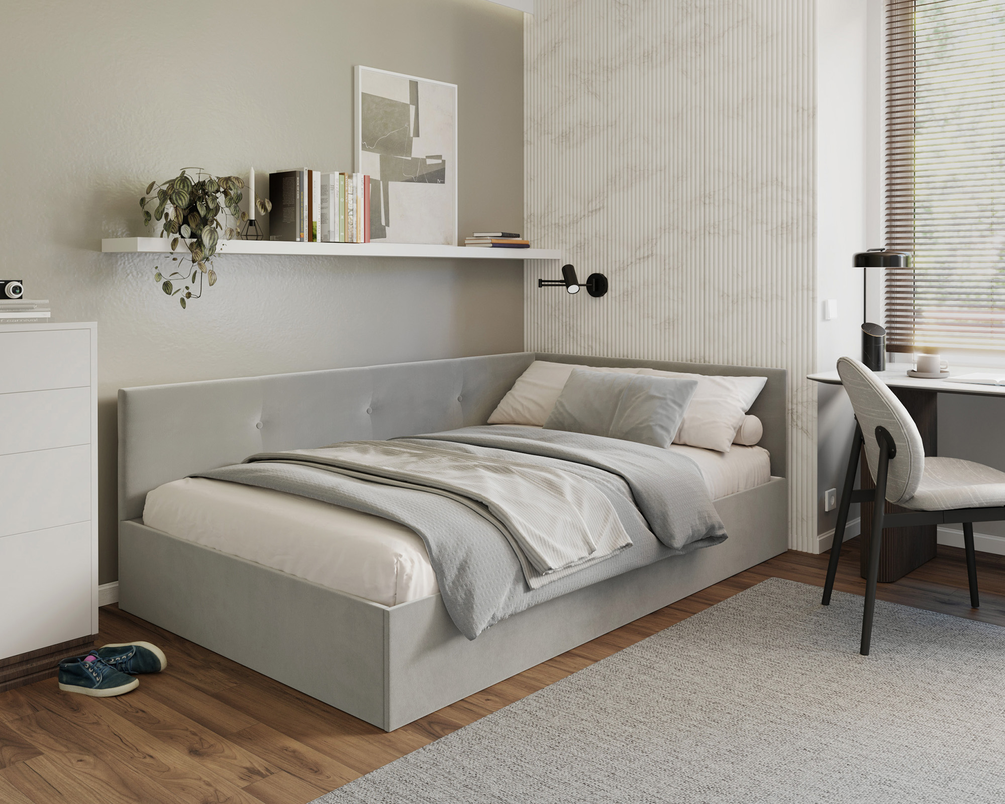 Postel EDDY 2 pro děti a mládež šedá TRINITY 140x200 kovový zdvižný rošt