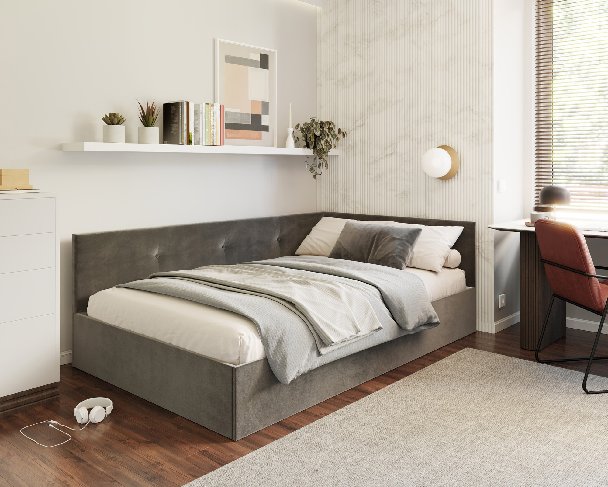 Postel EDDY 2 pro děti a mládež grafitová TRINITY 140x200 kovový zdvižný rošt