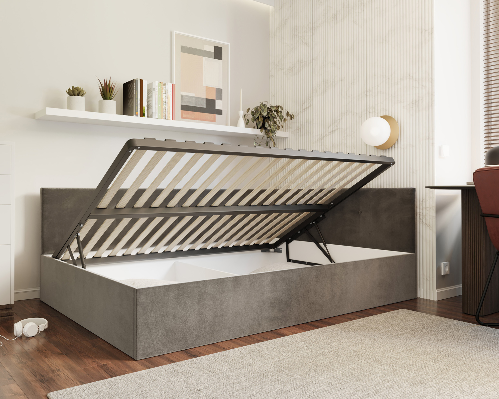 Postel EDDY 2 pro děti a mládež grafitová TRINITY 140x200 kovový zdvižný rošt