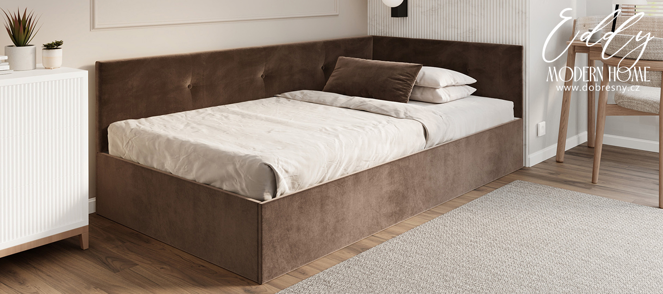 Postel EDDY 2 pro děti a mládež hnědá TRINITY 140x200 kovový zdvižný rošt