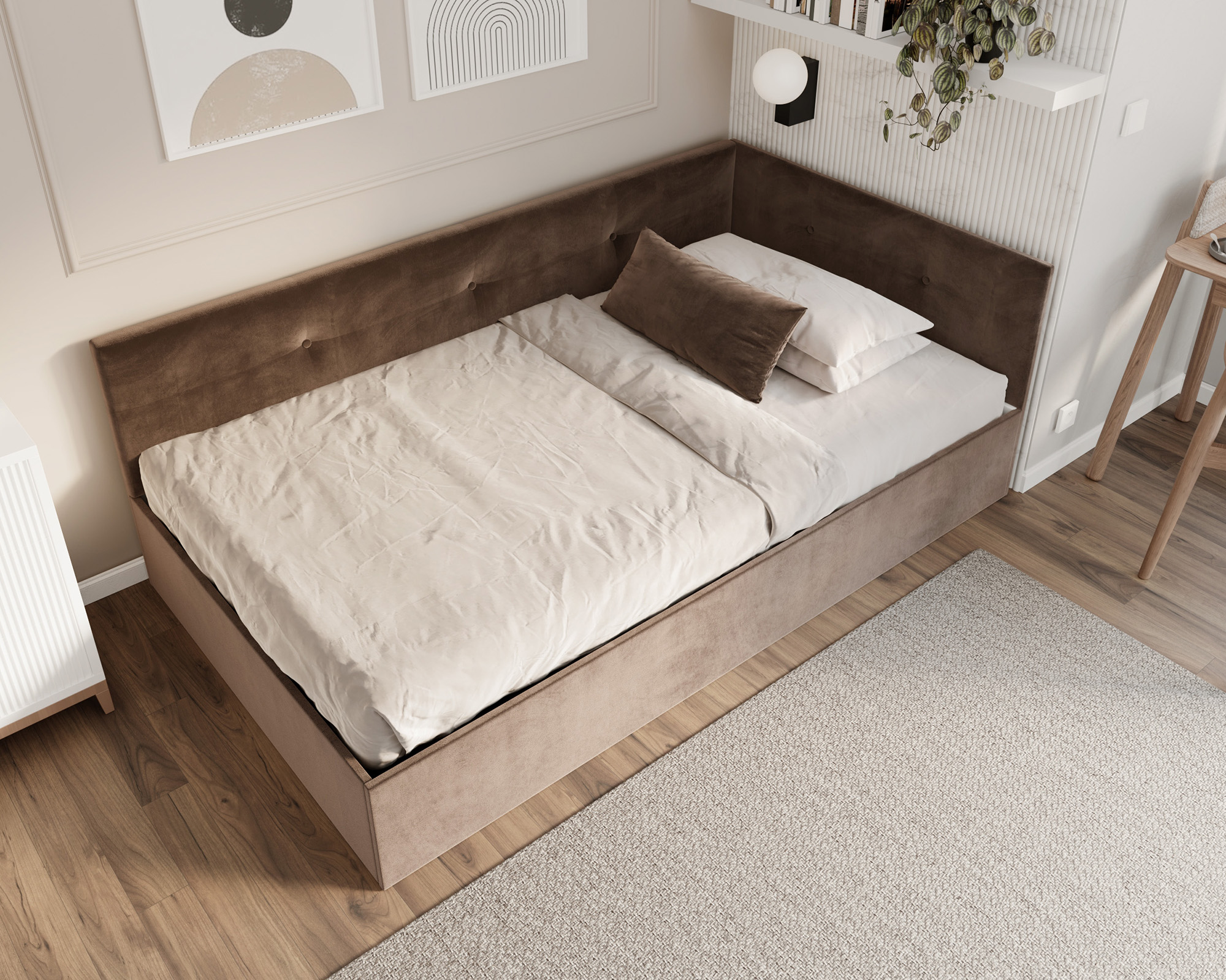 Postel EDDY 2 pro děti a mládež hnědá TRINITY 140x200 kovový zdvižný rošt