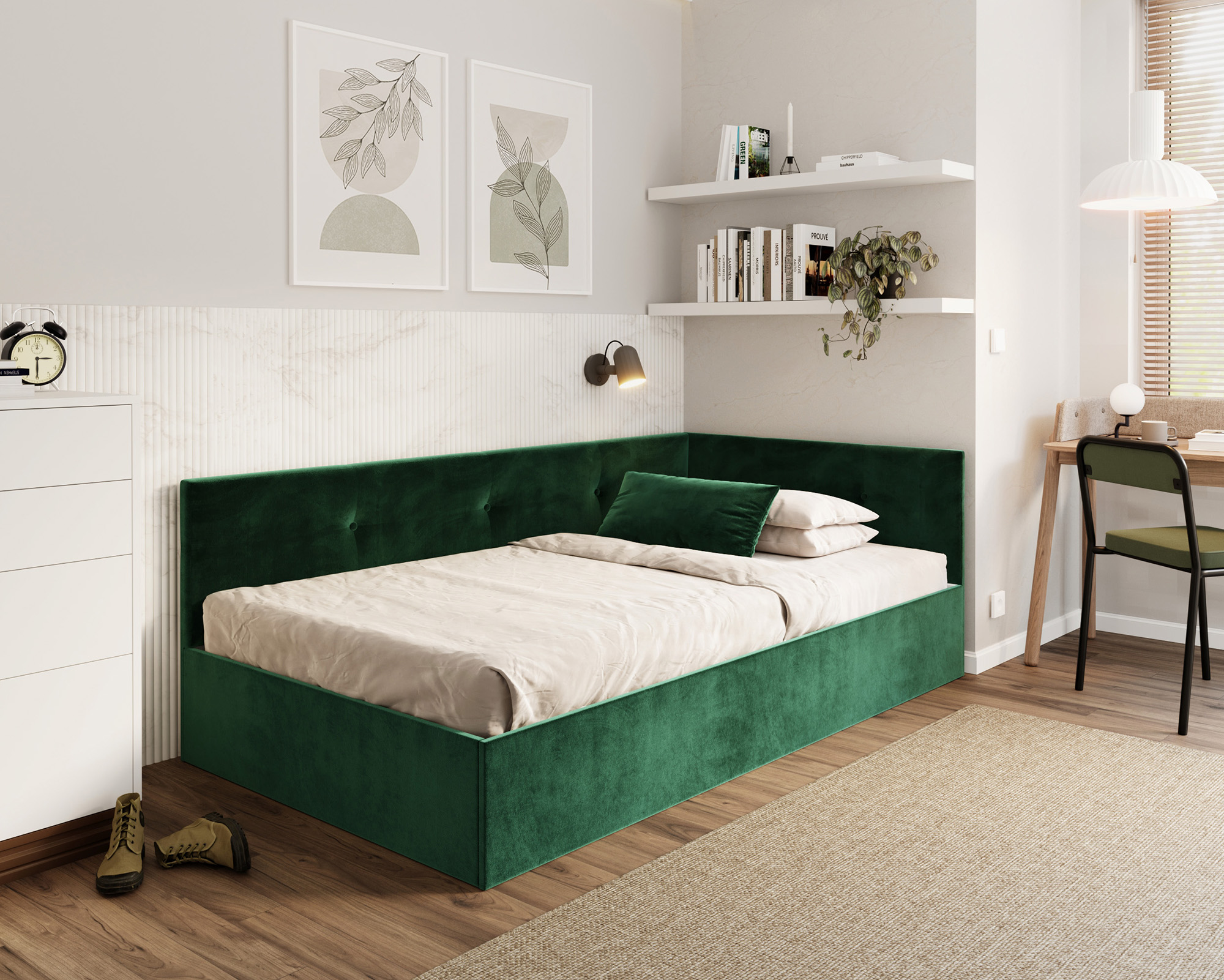 Postel EDDY 2 pro děti a mládež zelená TRINITY 140x200 kovový zdvižný rošt