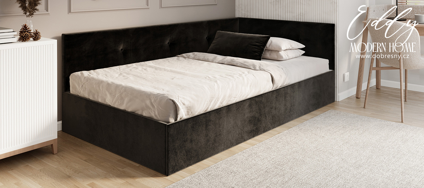 Postel EDDY 2 pro děti a mládež černá TRINITY 140x200 kovový zdvižný rošt