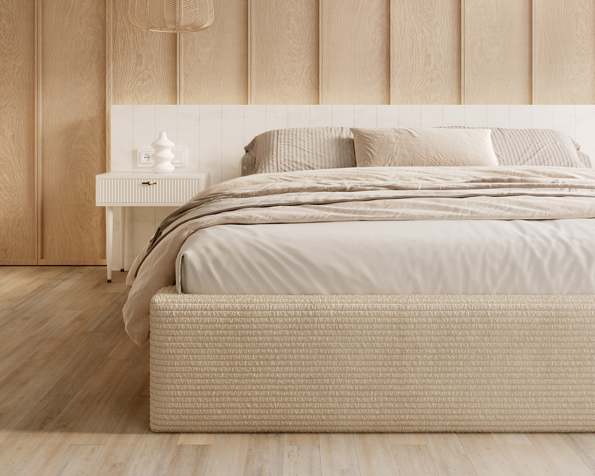 Čalouněná postel ORLANDO 160x200 Krémová Sztruks s úložným prostorem kovový rošt