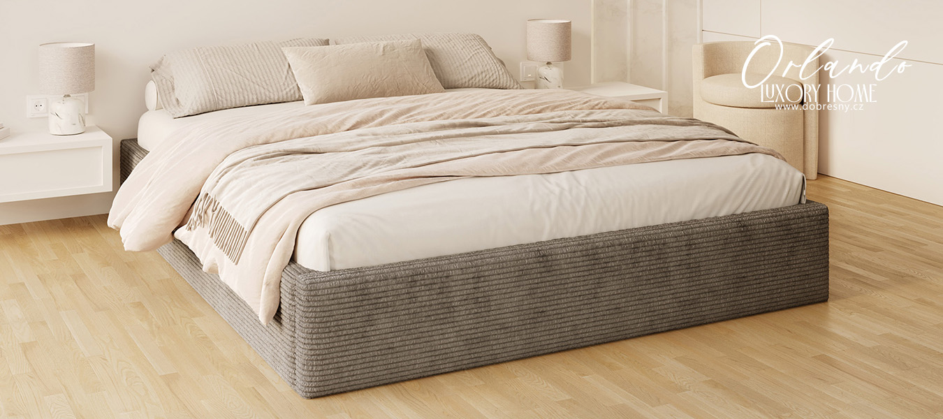 Čalouněná postel ORLANDO 90x200 Tmavě šedá Sztruks s úložným prostorem kovový rošt
