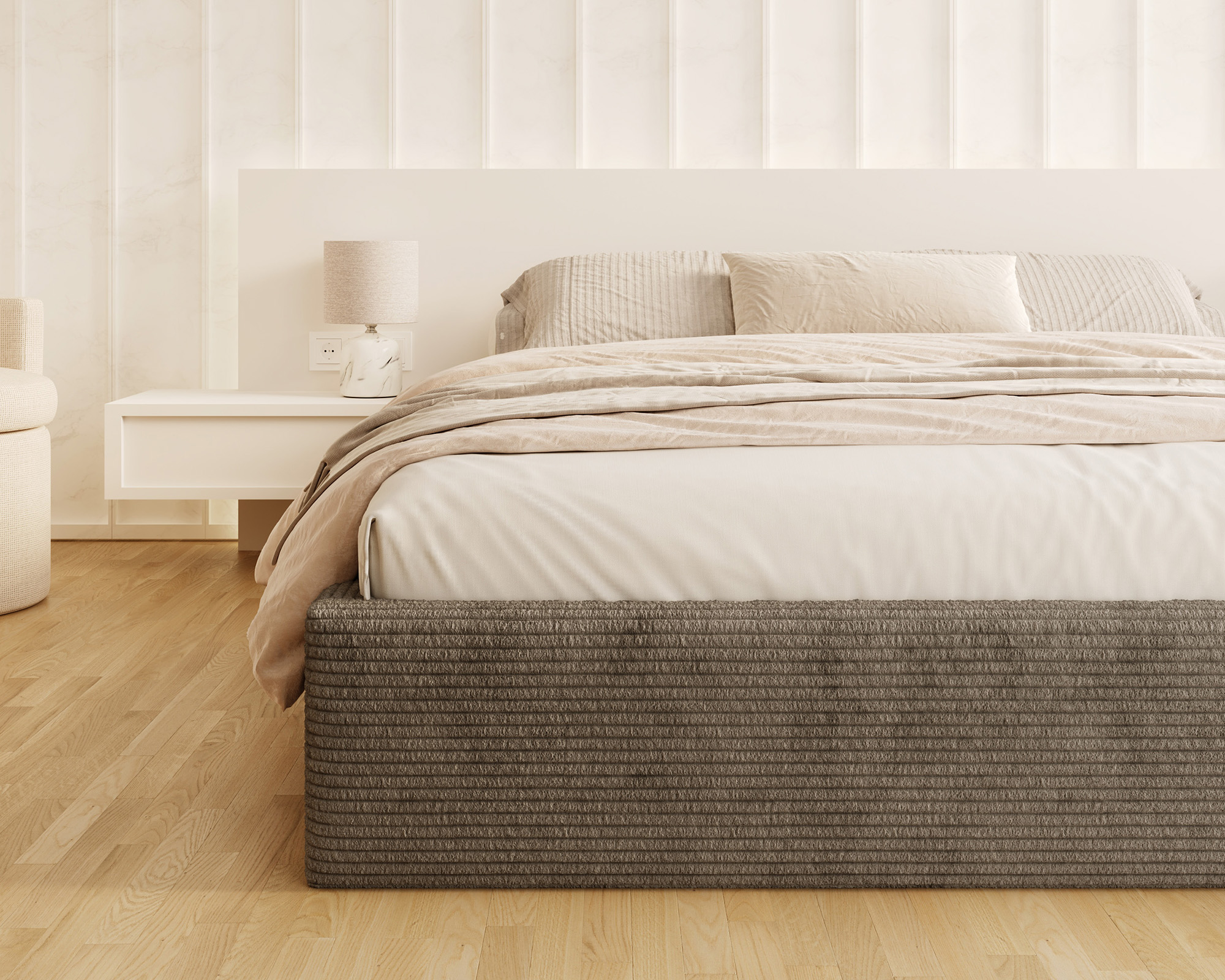 Čalouněná postel ORLANDO 90x200 Tmavě šedá Sztruks s úložným prostorem kovový rošt