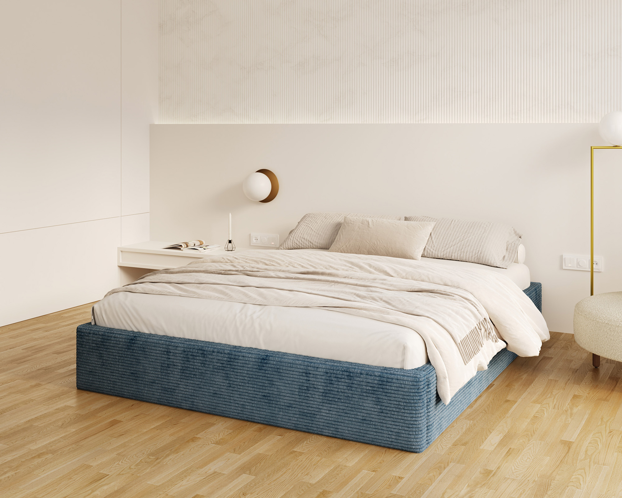 Čalouněná postel ORLANDO 90x200 Modrá Sztruks s úložným prostorem kovový rošt