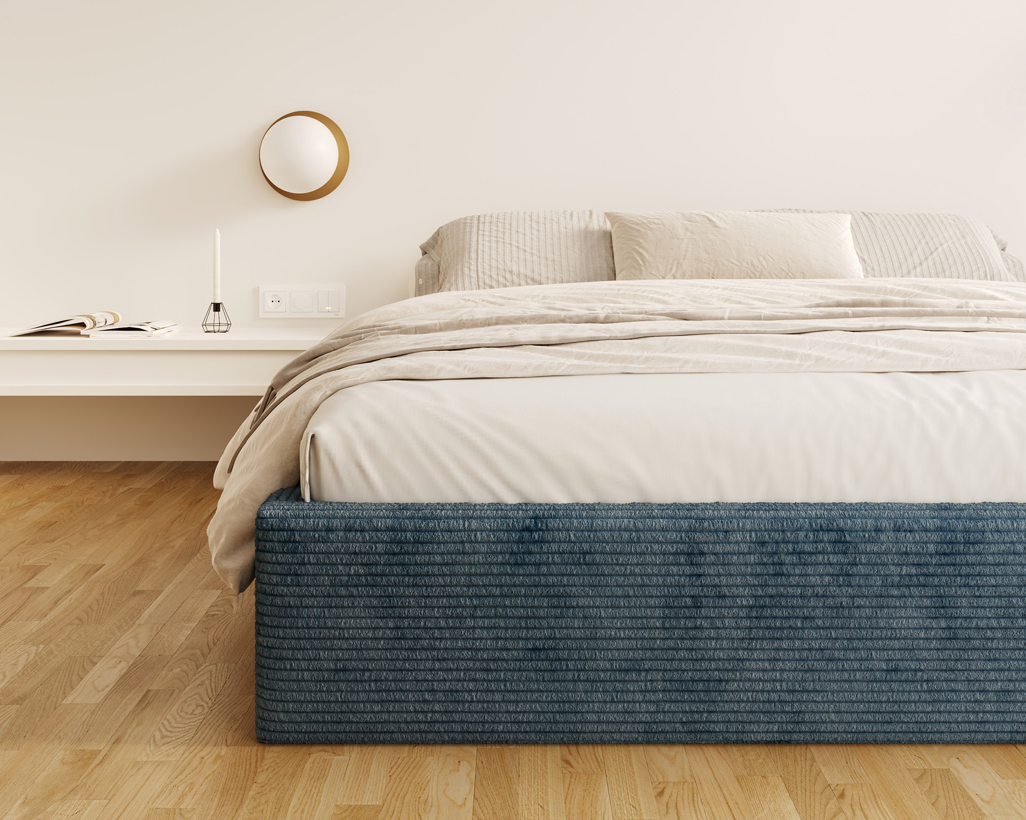 Čalouněná postel ORLANDO 90x200 Modrá Sztruks s úložným prostorem kovový rošt