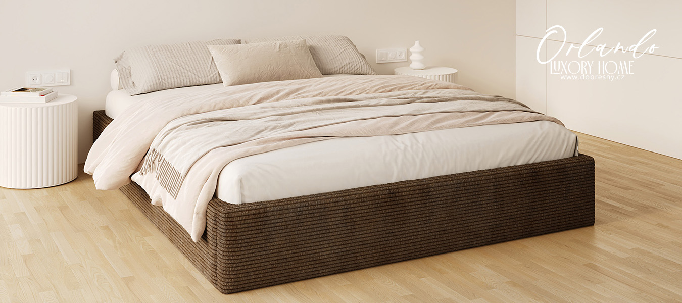 Čalouněná postel ORLANDO 120x200 Hnědá Sztruks s úložným prostorem kovový rošt