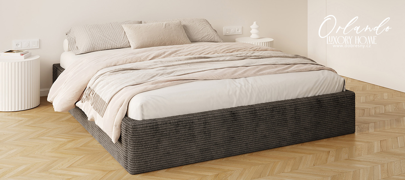 Čalouněná postel ORLANDO 90x200 Černá Sztruks s úložným prostorem kovový rošt