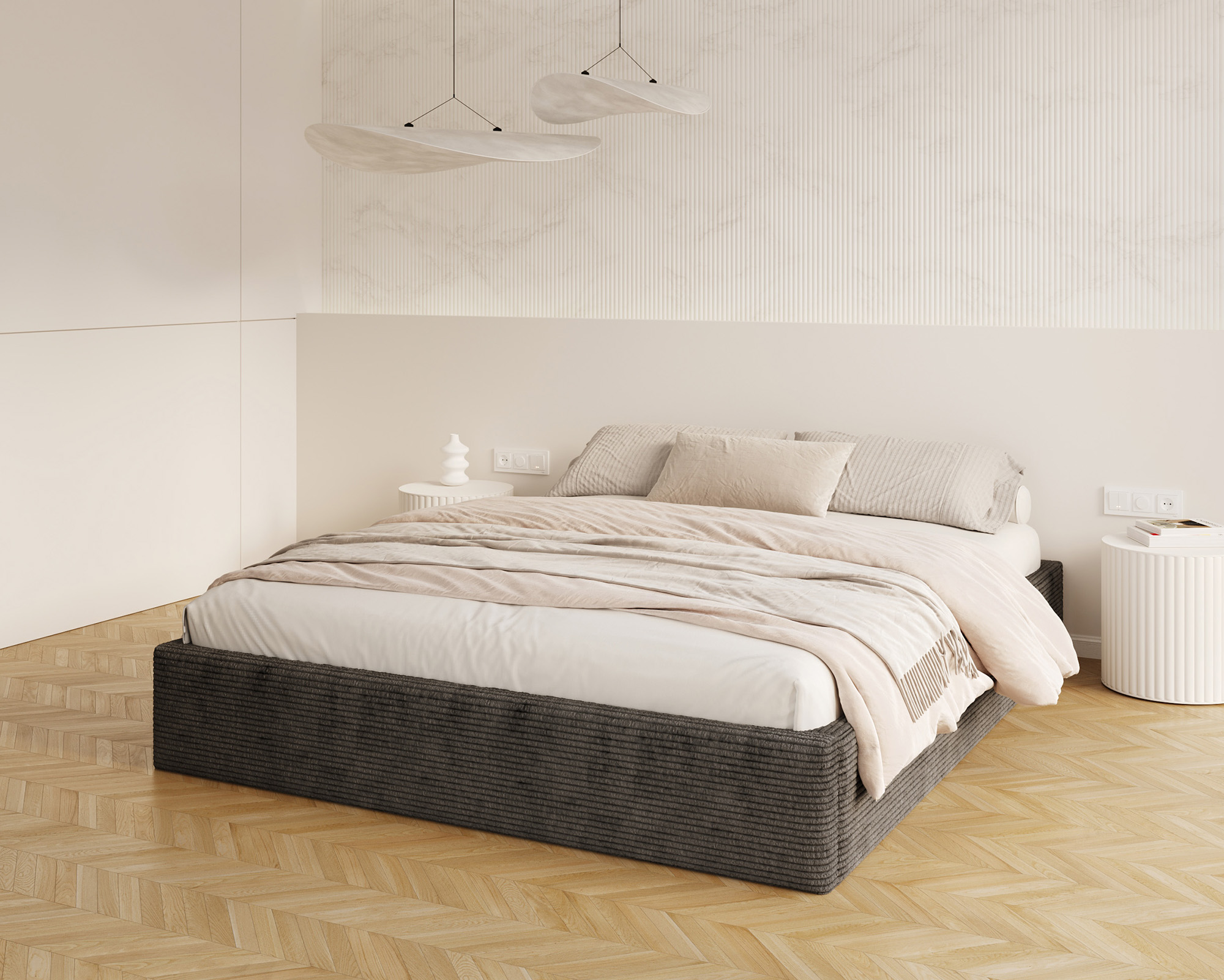 Čalouněná postel ORLANDO 90x200 Černá Sztruks s úložným prostorem kovový rošt