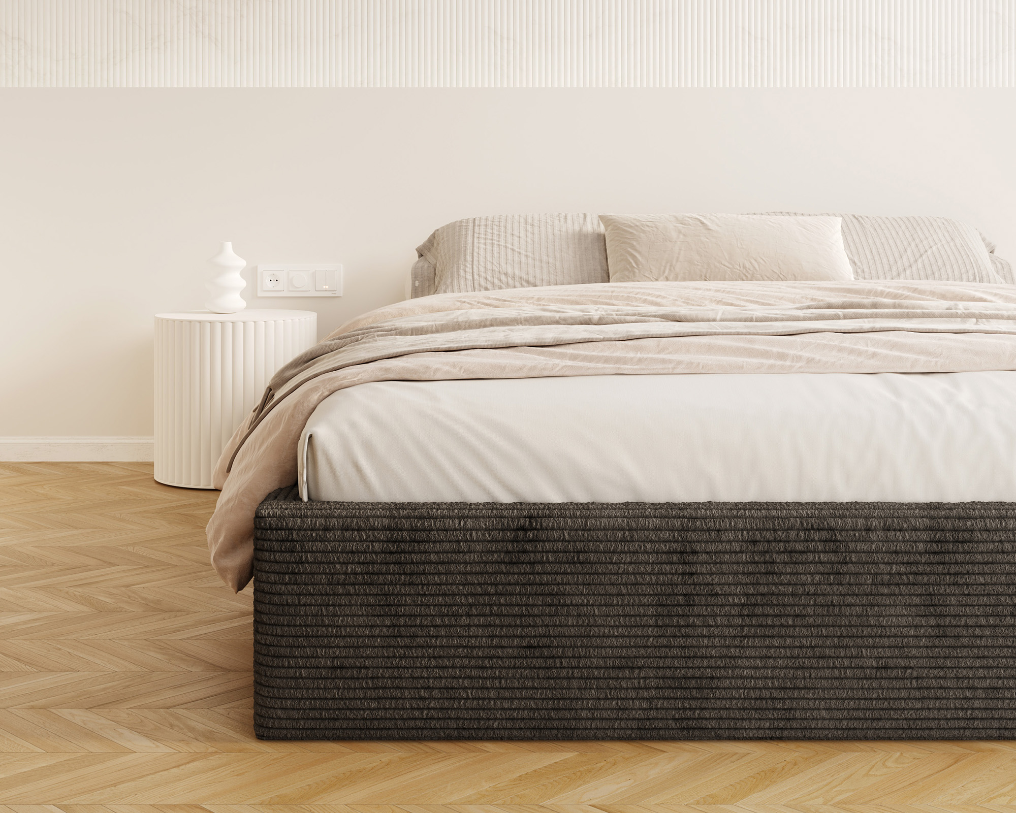 Čalouněná postel ORLANDO 90x200 Černá Sztruks s úložným prostorem kovový rošt