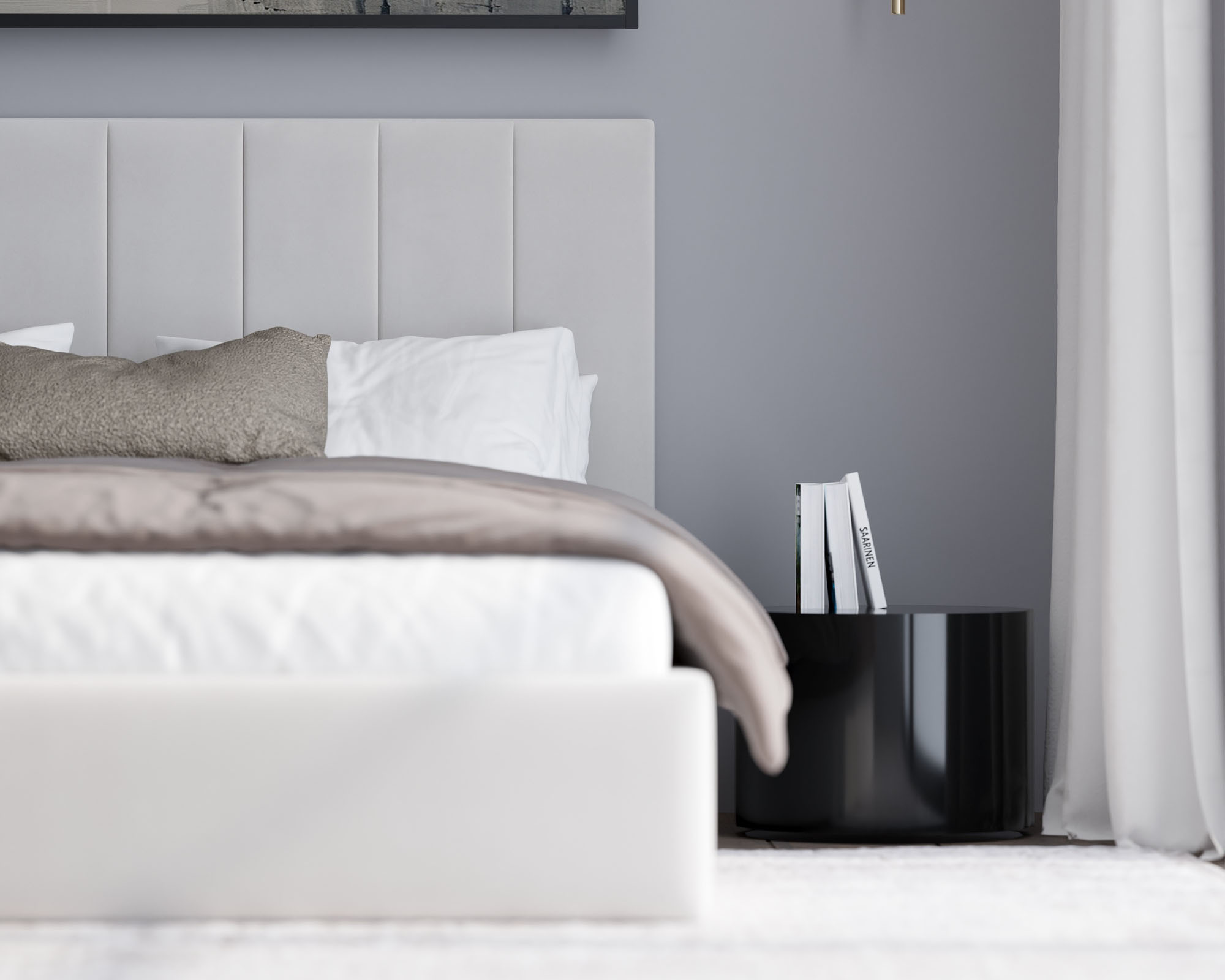 Čalouněná postel JUSTIN 120x200 Bílá Trinity s úložným prostorem kovový rošt