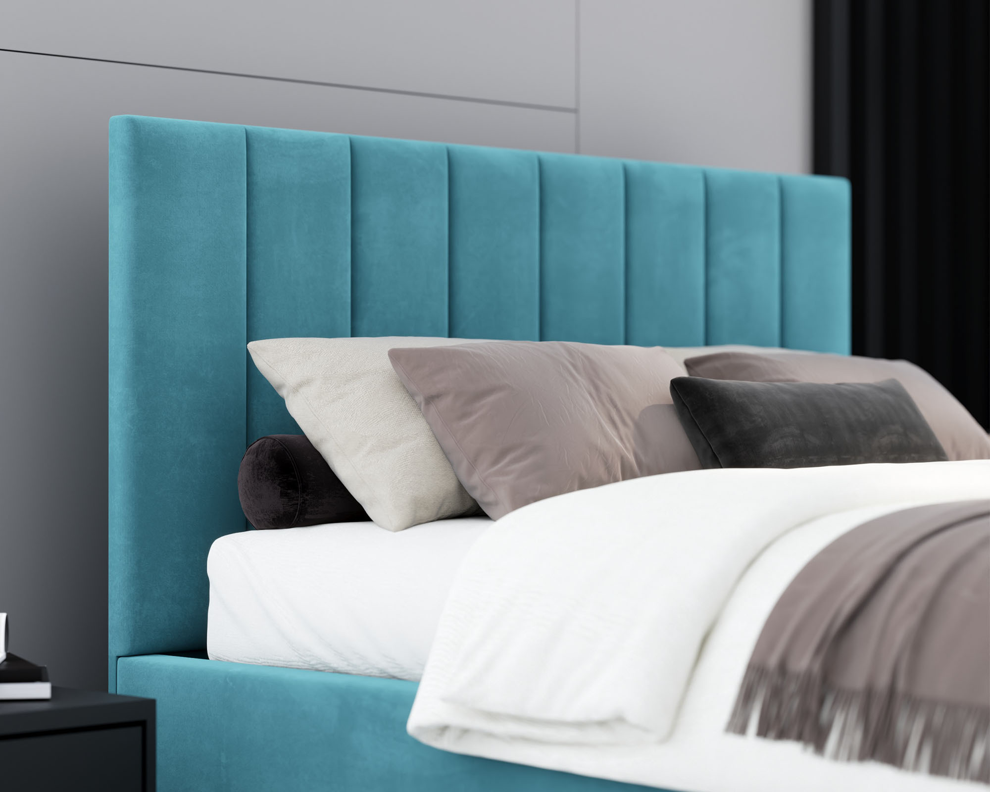 Čalouněná postel JUSTIN 90x200 Tyrkysová Trinity s úložným prostorem kovový rošt