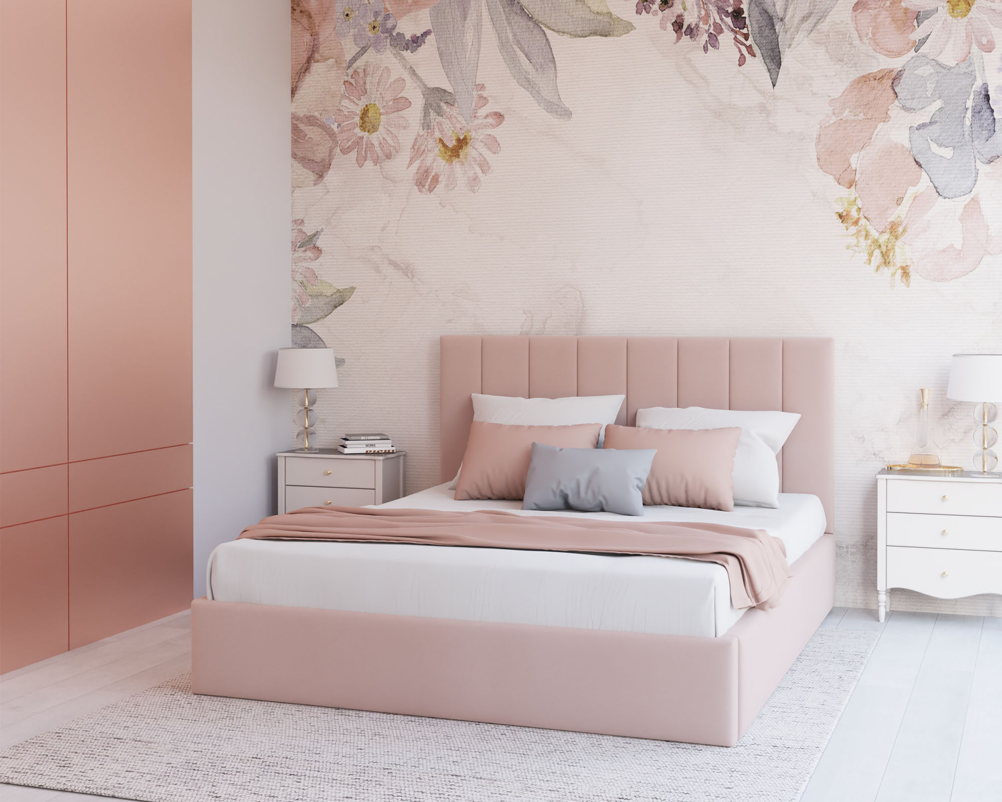 Čalouněná postel COLORADO 200x200 s kovovým zdvižným roštem RŮŽOVÁ TRINITY