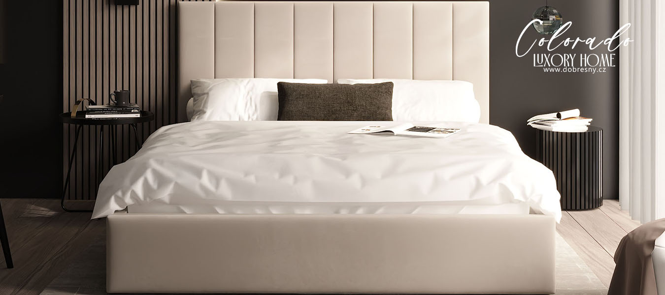 Čalouněná postel COLORADO 90x200 s kovovým zdvižným roštem KRÉMOVÁ TRINITY