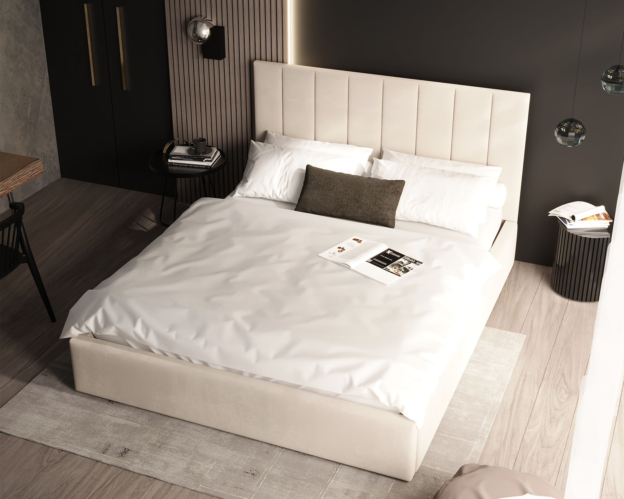 Čalouněná postel COLORADO 90x200 s kovovým zdvižným roštem KRÉMOVÁ TRINITY