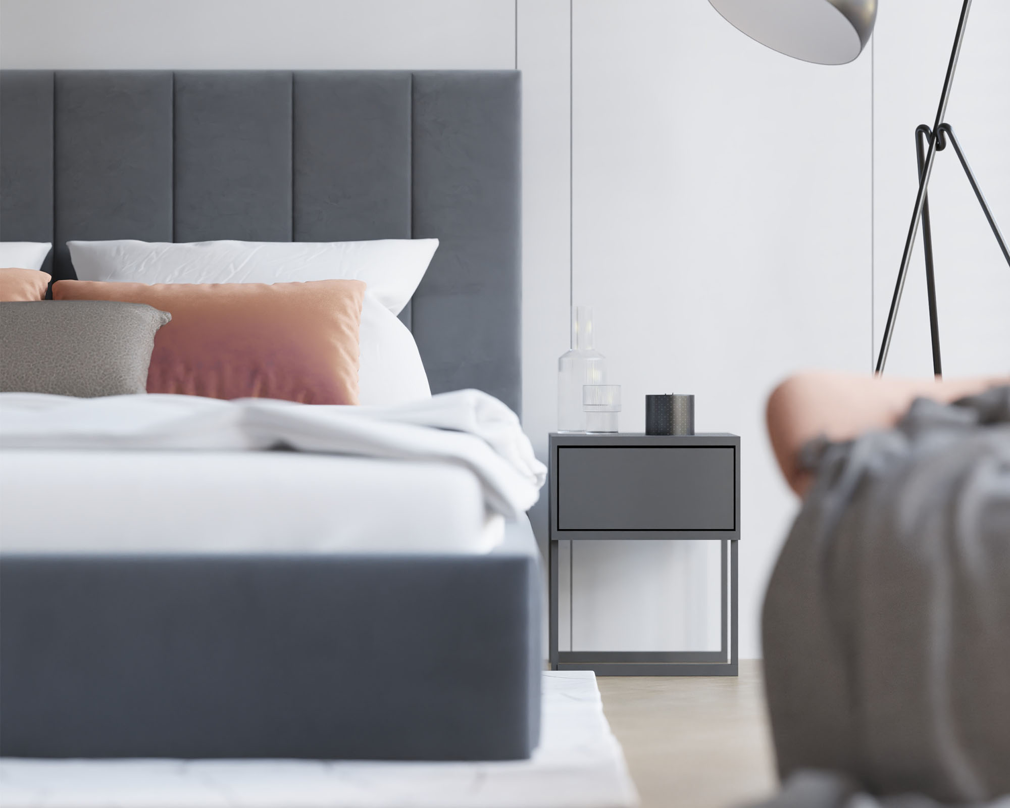 Čalouněná postel COLORADO 90x200 s kovovým zdvižným roštem TMAVĚ ŠEDÁ TRINITY