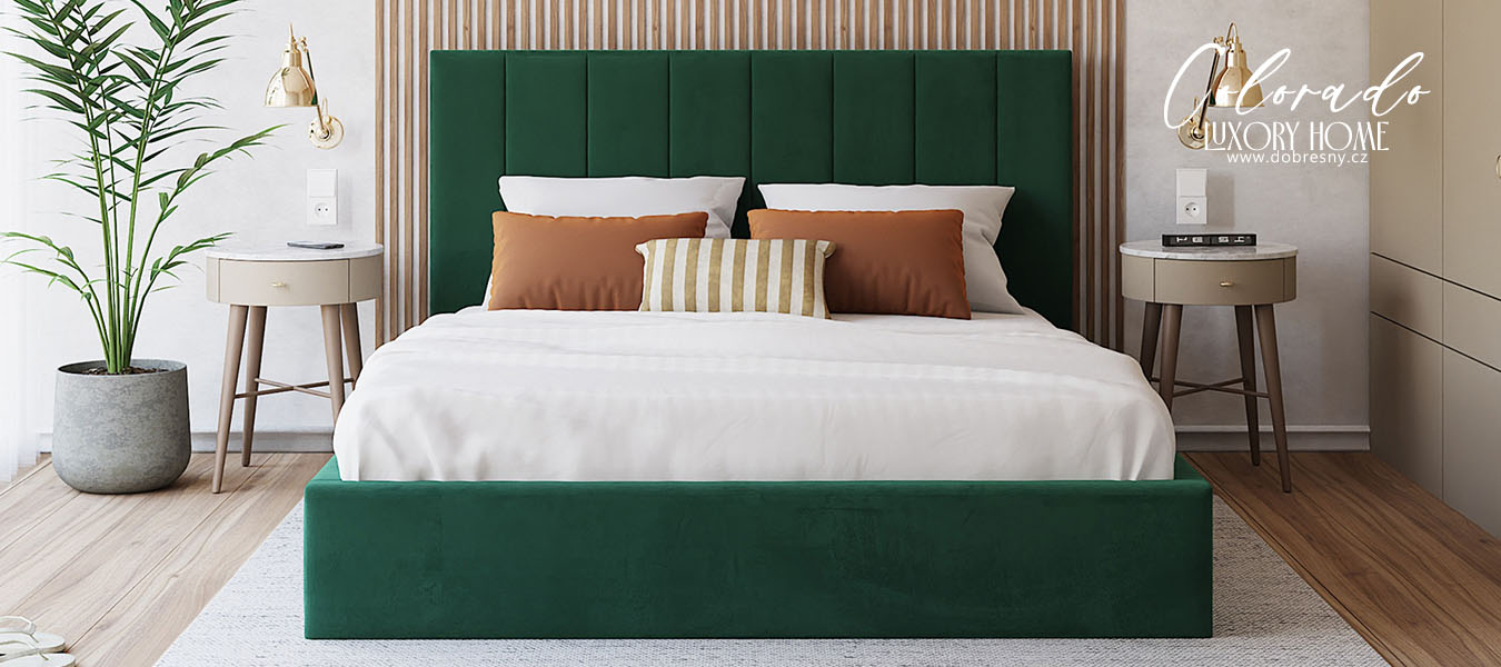 Čalouněná postel COLORADO 90x200 s kovovým zdvižným roštem ZELENÁ TRINITY
