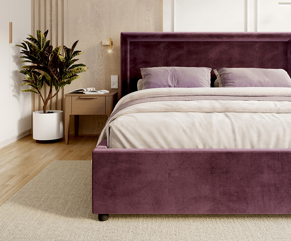 Čalouněná postel NOBILE 90x200 Tmavě fialová Paris s úložným prostorem kovový rošt