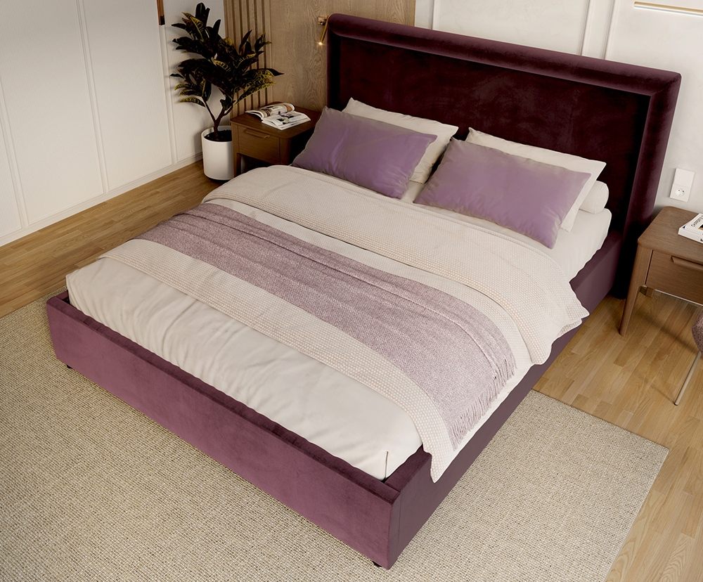 Čalouněná postel NOBILE 90x200 Tmavě fialová Paris s úložným prostorem kovový rošt