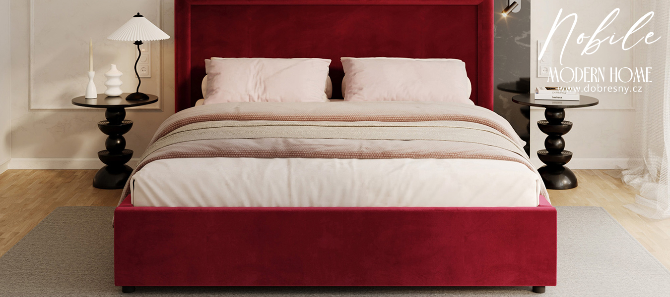Čalouněná postel NOBILE 90x200 Vínová Paris s úložným prostorem kovový rošt