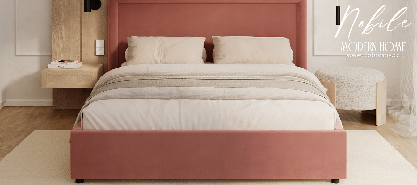 Čalouněná postel NOBILE 90x200 Lososová Paris s úložným prostorem kovový rošt