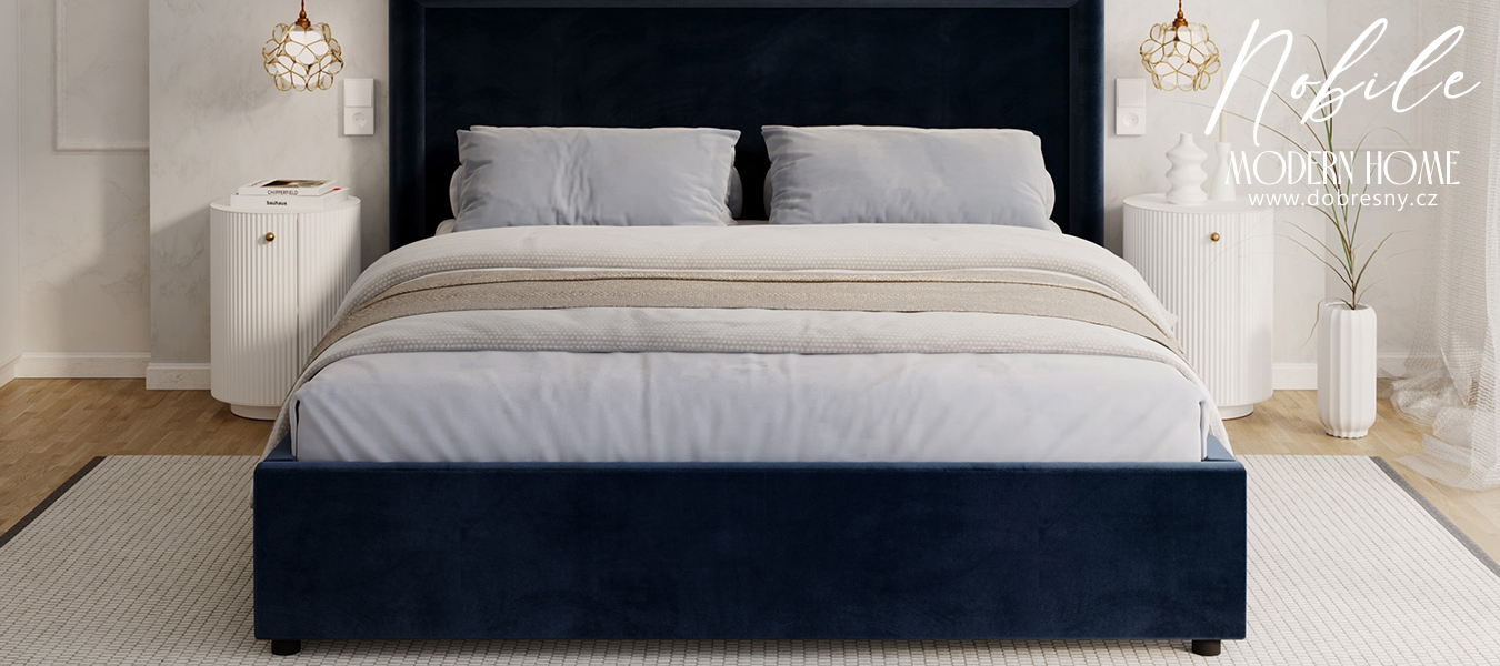 Čalouněná postel NOBILE 90x200 Tmavě modrá Paris s úložným prostorem kovový rošt