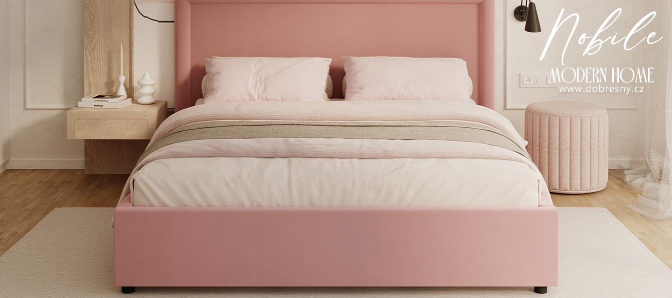 Čalouněná postel NOBILE 120x200 Růžová Paris s úložným prostorem kovový rošt