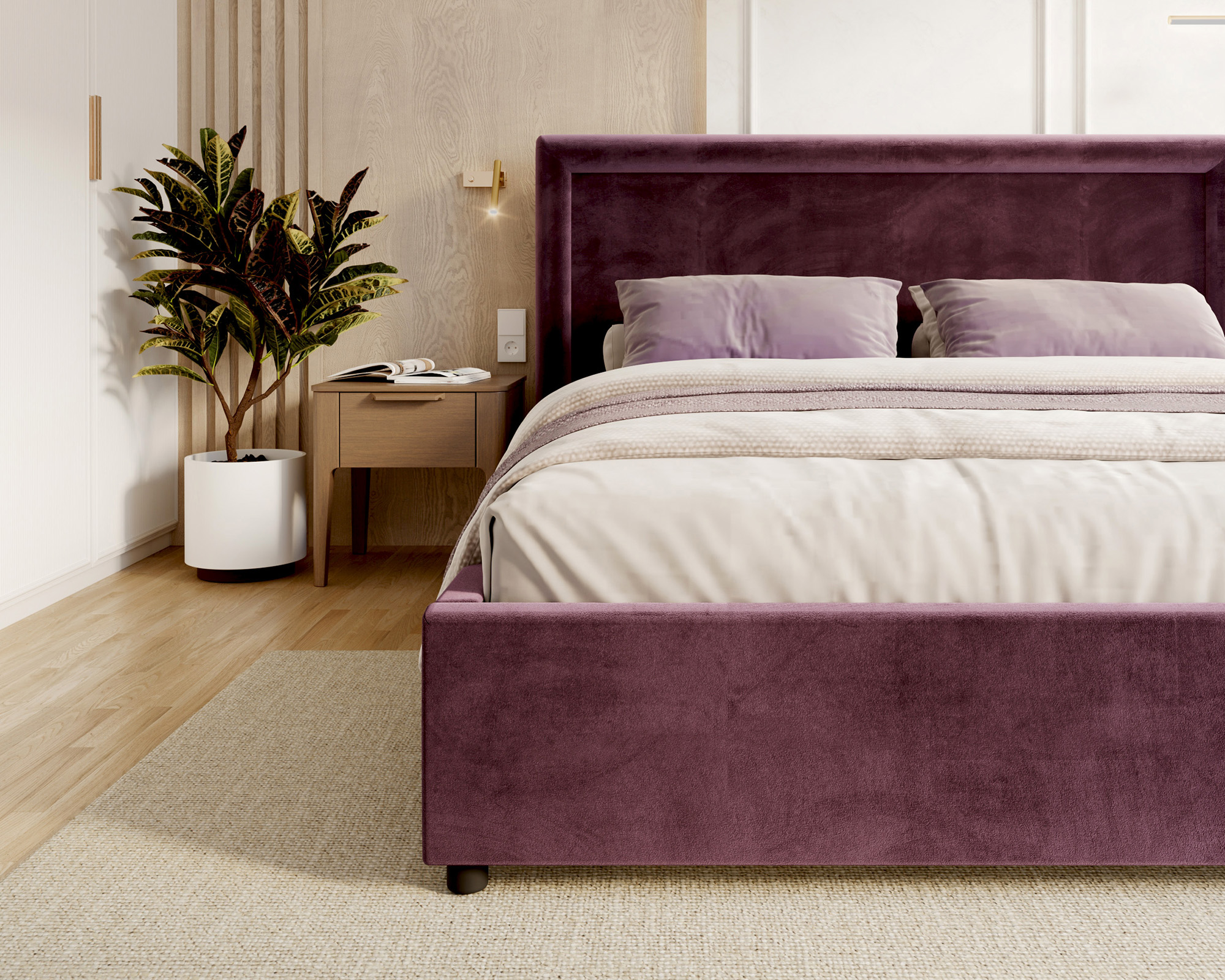 Čalouněná postel NOBILE 120x200 Tmavě fialová Paris s úložným prostorem kovový rošt