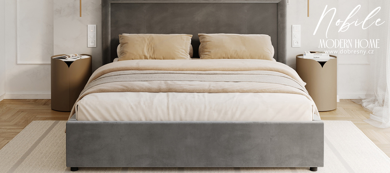 Čalouněná postel NOBILE 120x200 Šedá Paris s úložným prostorem kovový rošt