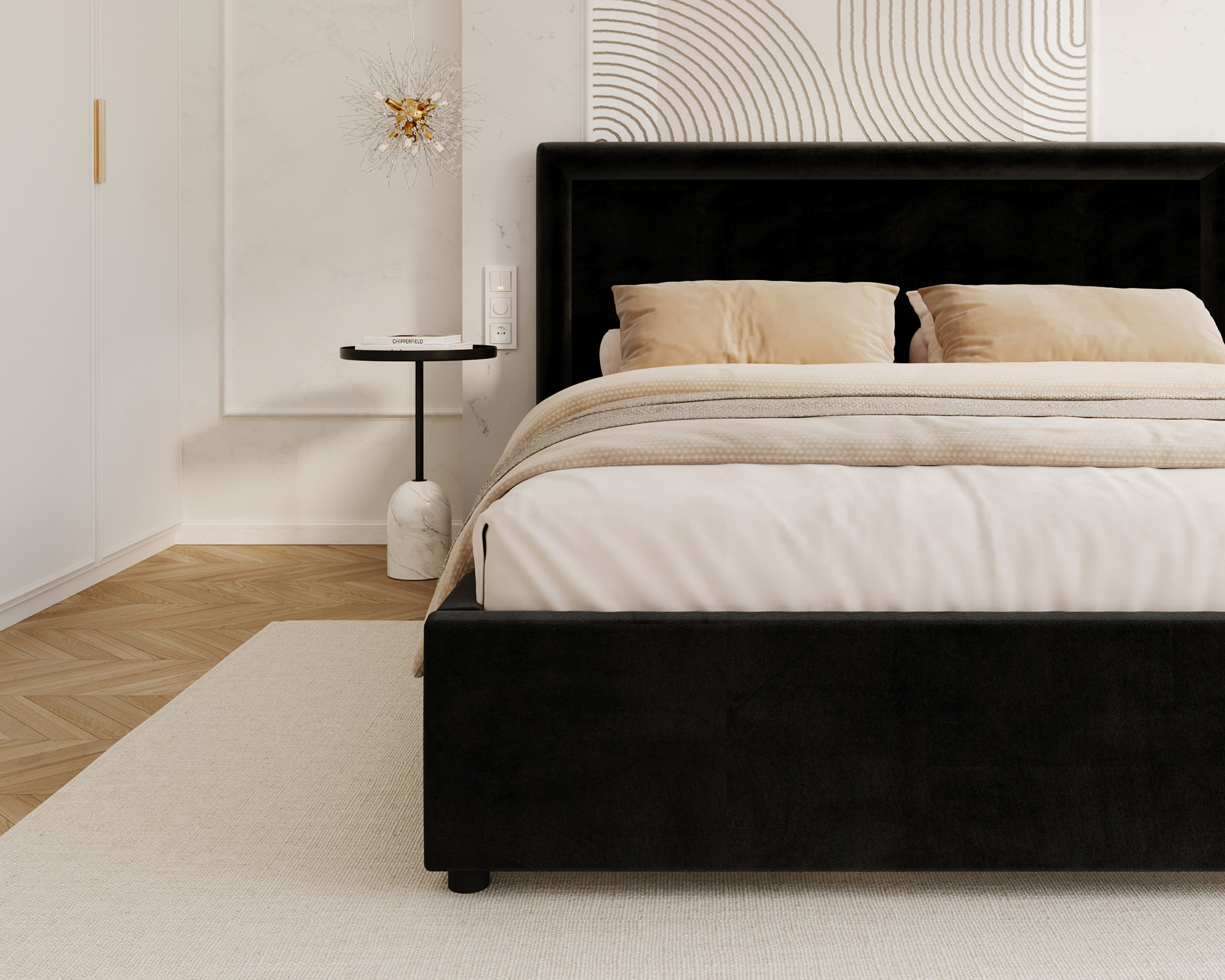 Čalouněná postel NOBILE 140x200 Černá Paris s úložným prostorem kovový rošt