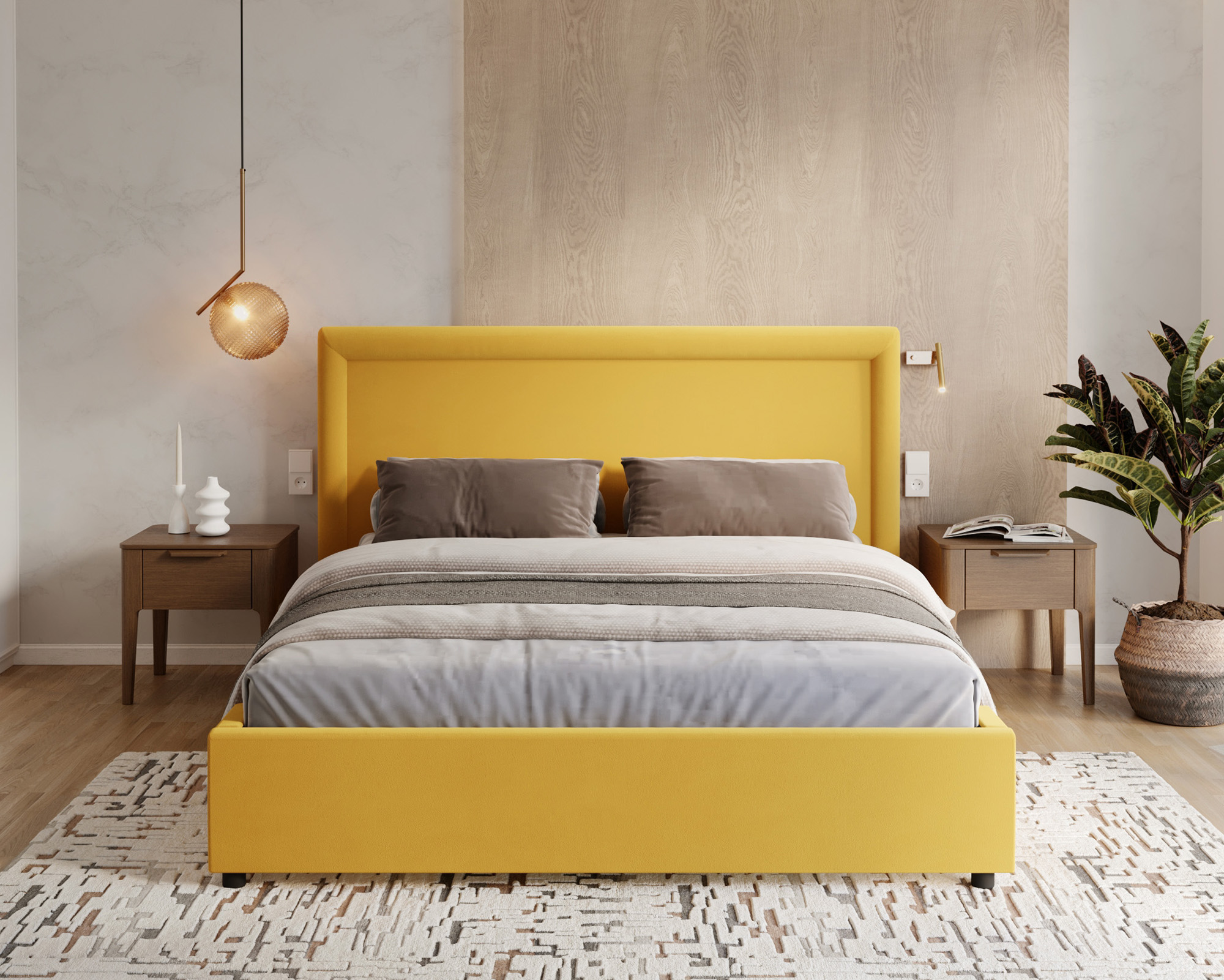 Čalouněná postel NOBILE 140x200 Žlutá Paris s úložným prostorem kovový rošt