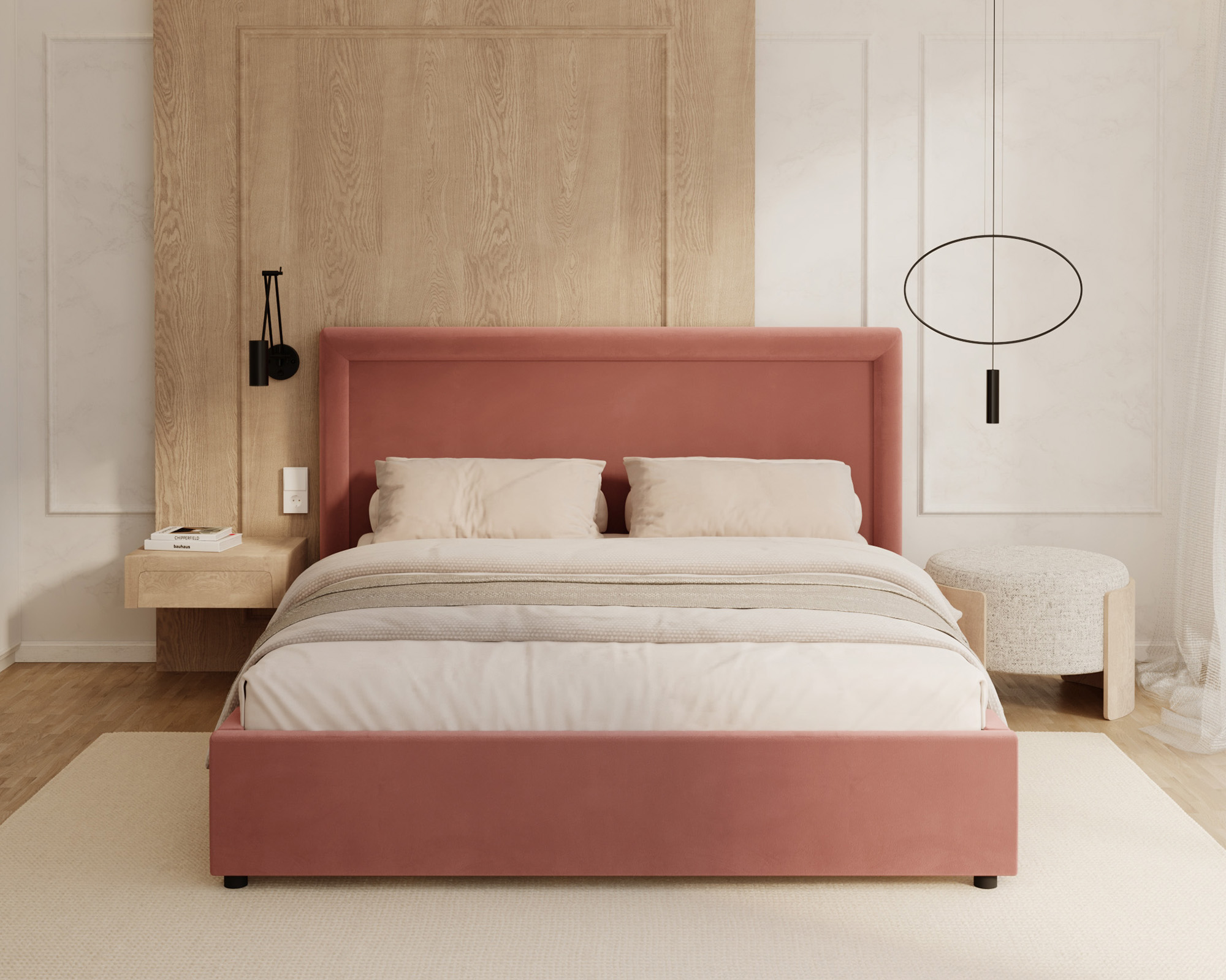 Čalouněná postel NOBILE 140x200 Lososová Paris s úložným prostorem kovový rošt